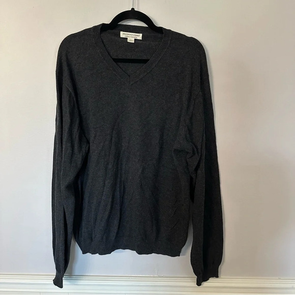 Pronto-Uomo Cotton Cashmere Men’s Long Sleeve Gray V-Neck Sweater Size XL GUC - Picture 2 of 6
